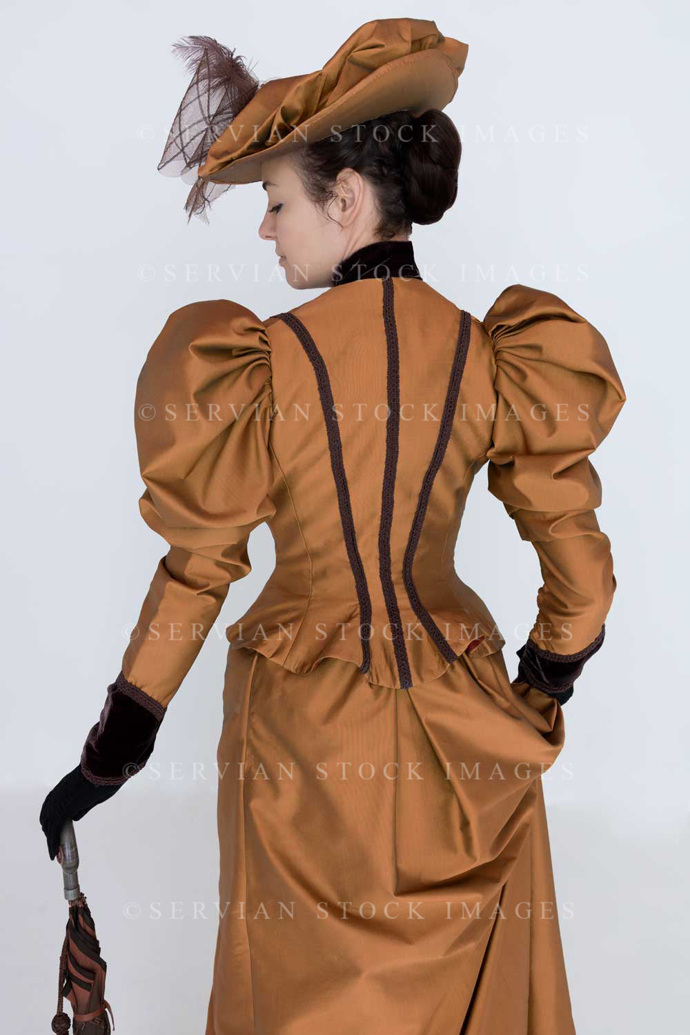 Victorian woman in bronze silk ensemble (Emma 2099)