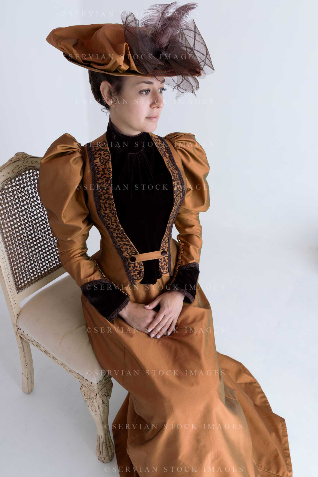 Victorian woman in bronze silk ensemble (Emma 2113)