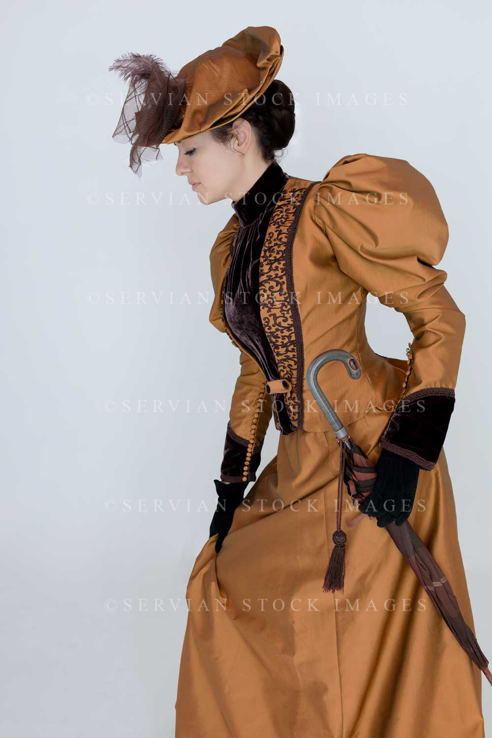 Victorian woman in bronze silk ensemble (Emma 2135)