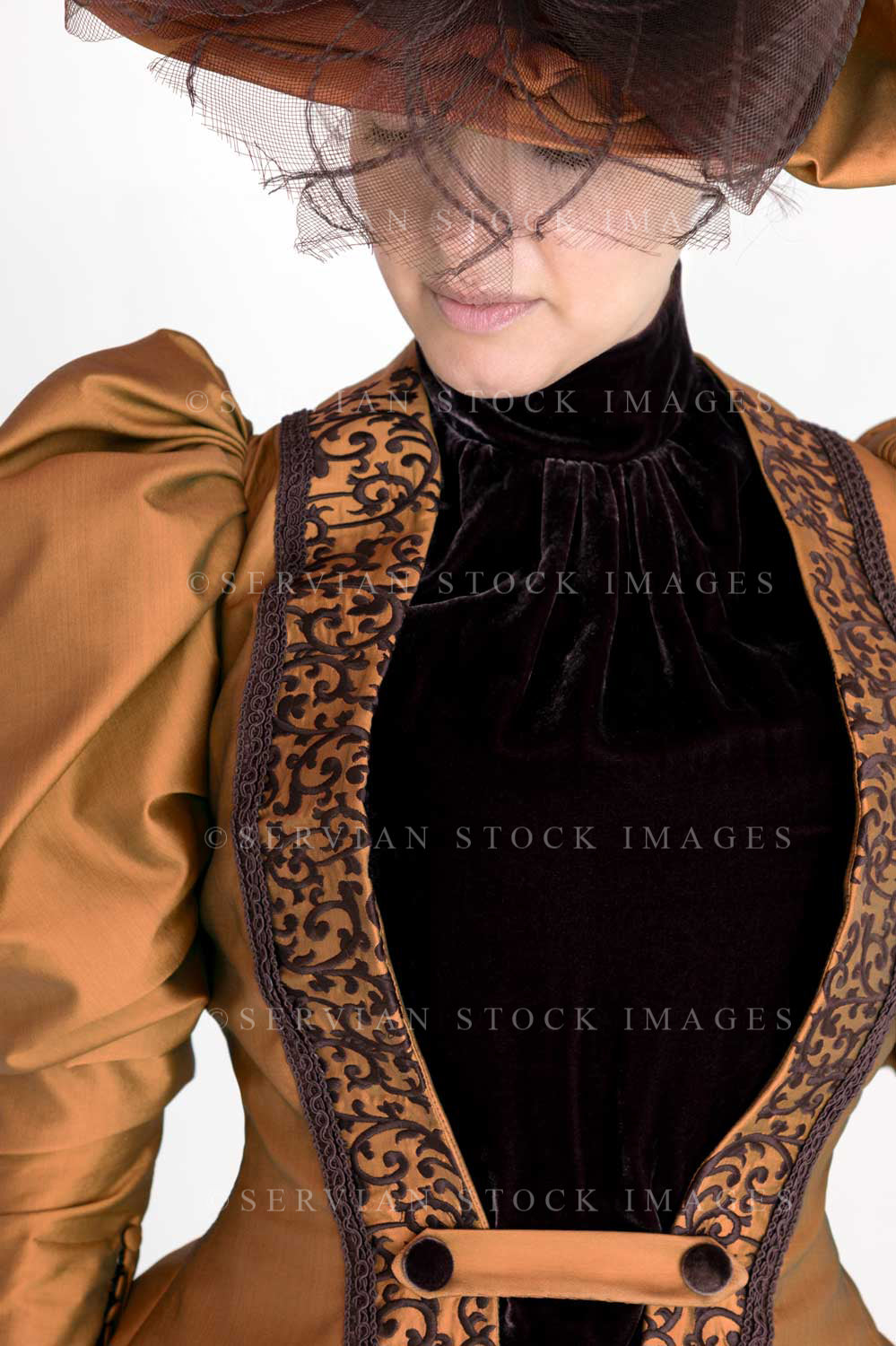 Victorian woman in bronze silk ensemble (Emma 2161)