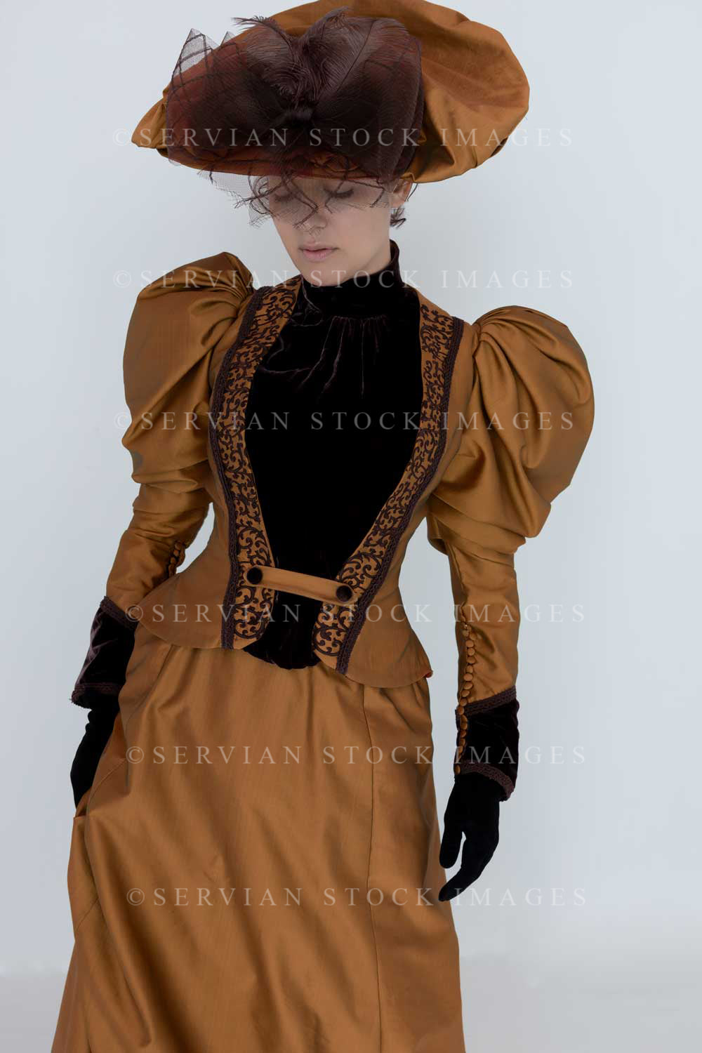 Victorian woman in bronze silk ensemble (Emma 2170)