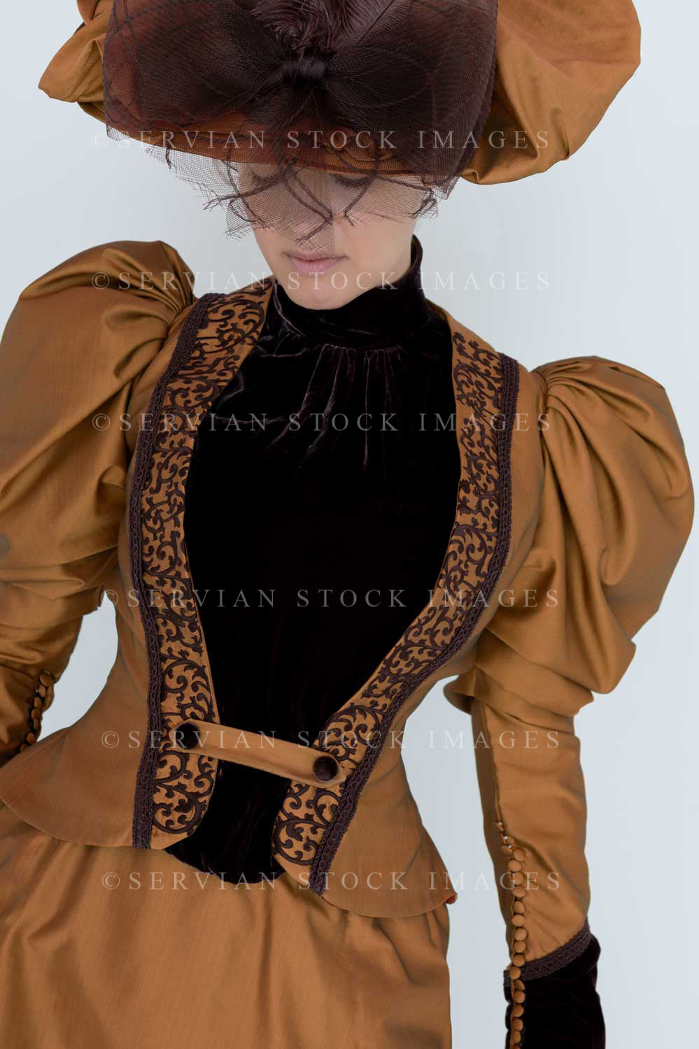 Victorian woman in bronze silk ensemble (Emma 2175)