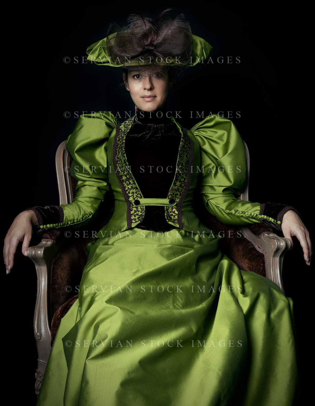 Victorian woman in green silk ensemble (Emma 2206)