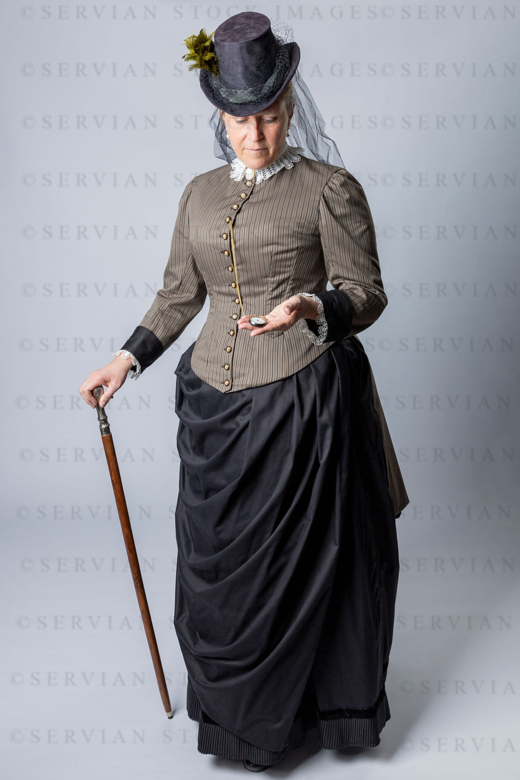 Victorian woman wearing a cuirass bodice and bustle skirt (Tracey 2956)