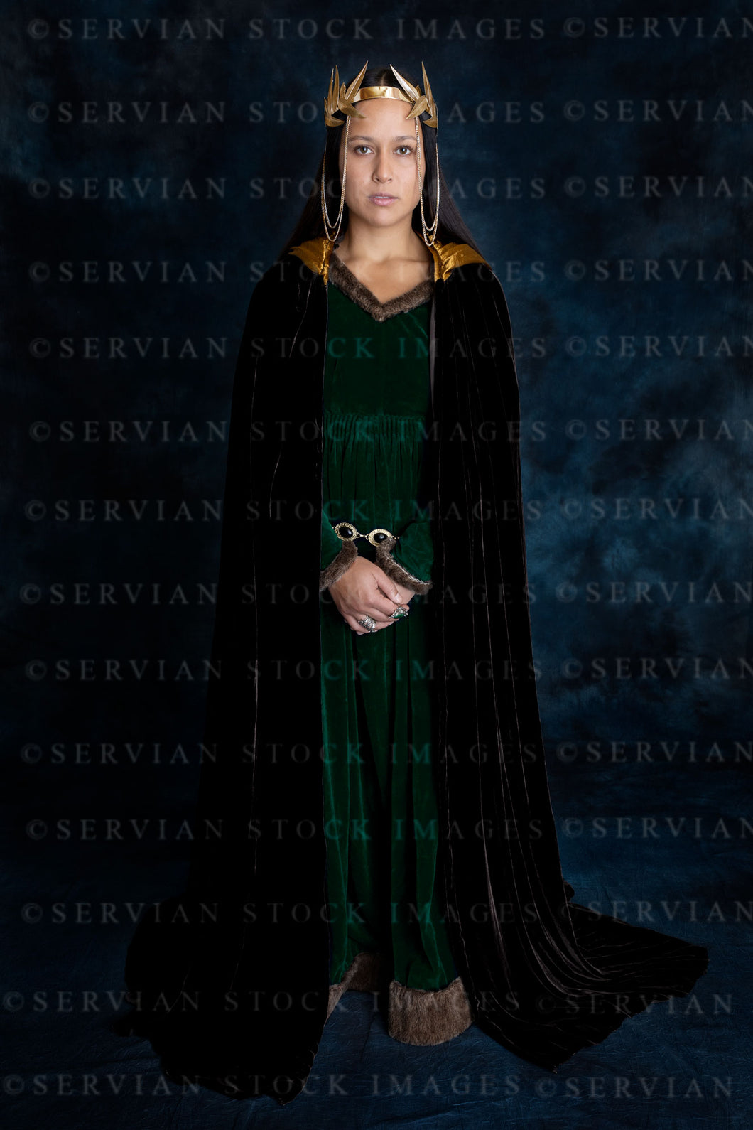 Medieval or high fantasy woman wearing a velvet dress and cloak (Sylvia 3220)