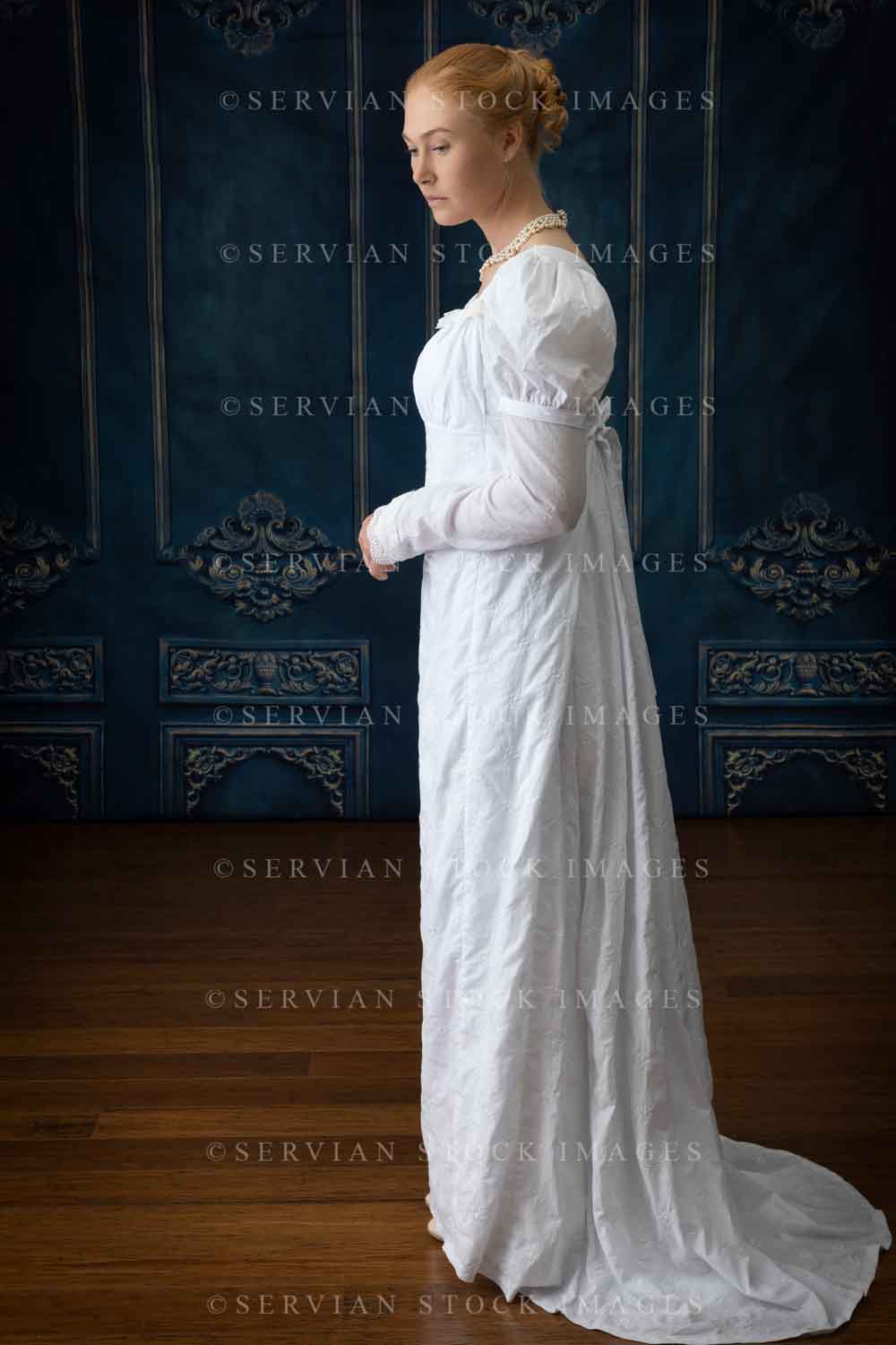 Regency woman in white muslin dress (Lauren 4408)