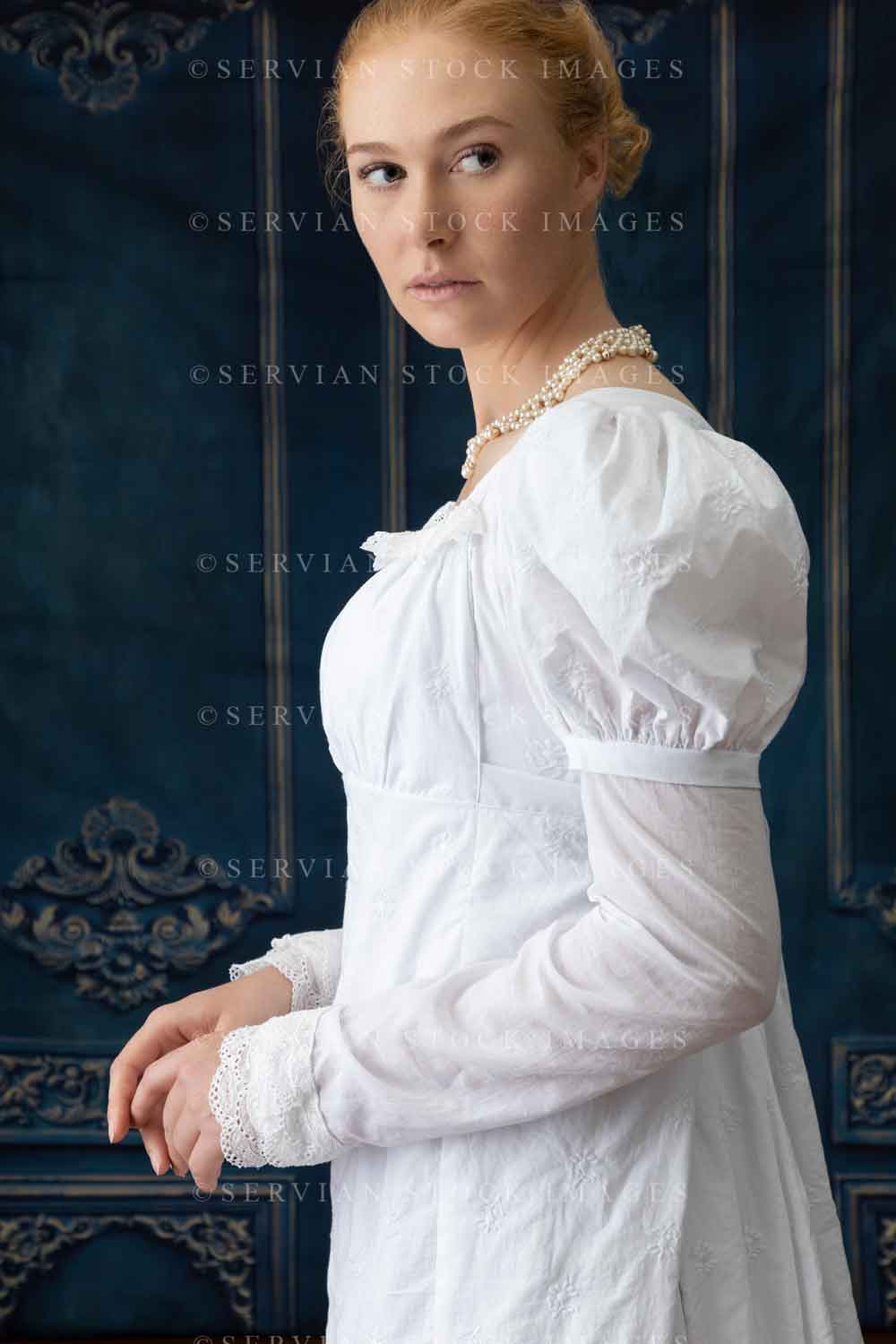 Regency woman in white muslin dress (Lauren 4417)