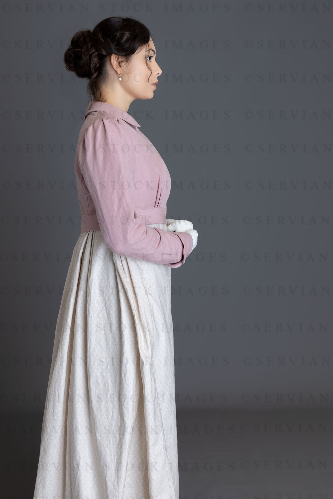 Regency woman in a printed cotton dress (Sophia 4450)