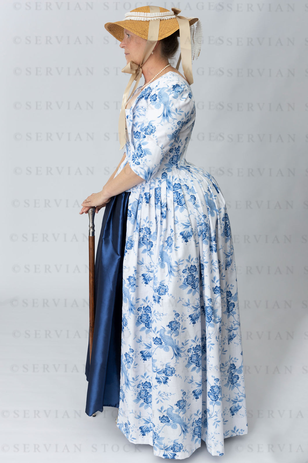 Georgian woman in a printed polonaise and blue underskirt (Tracey 4944)