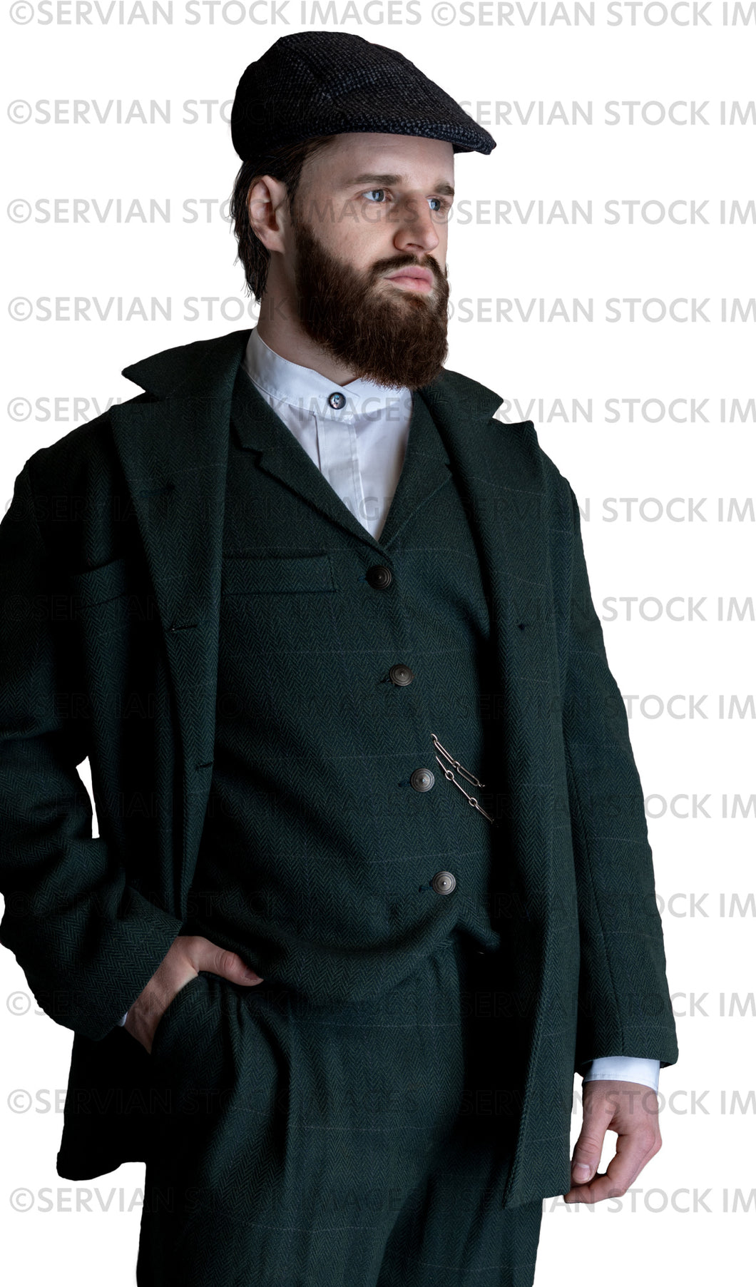 PNG - Victorian man with a beard wearing a flat cap and tweed suit (Luke 5032PNG)