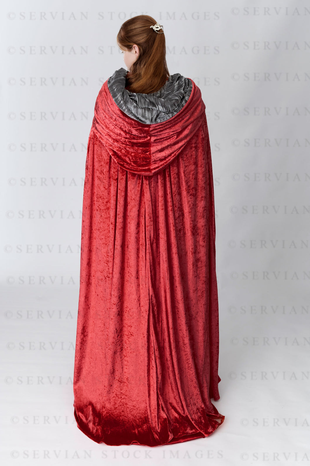 Medieval or High fantasy woman in a long red velvet cloak (Katherine5079)