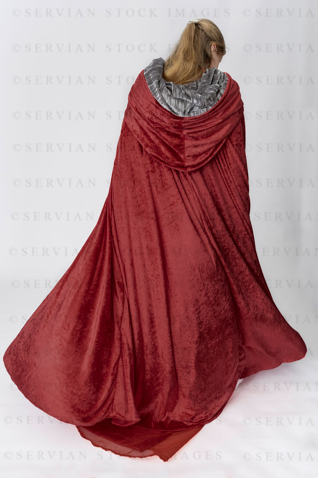 Medieval or High fantasy woman in a long red velvet cloak (Katherine5084)