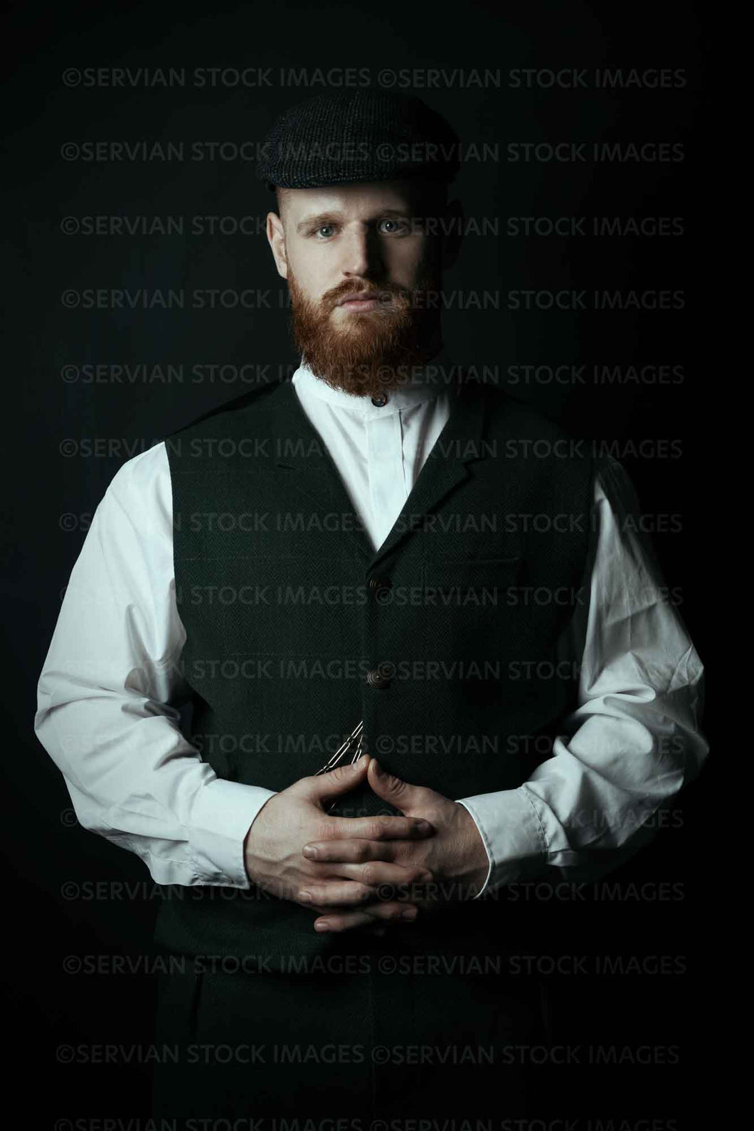 Victorian man wearing a tweed waistcoat and a flat cap  (Luke 5143)
