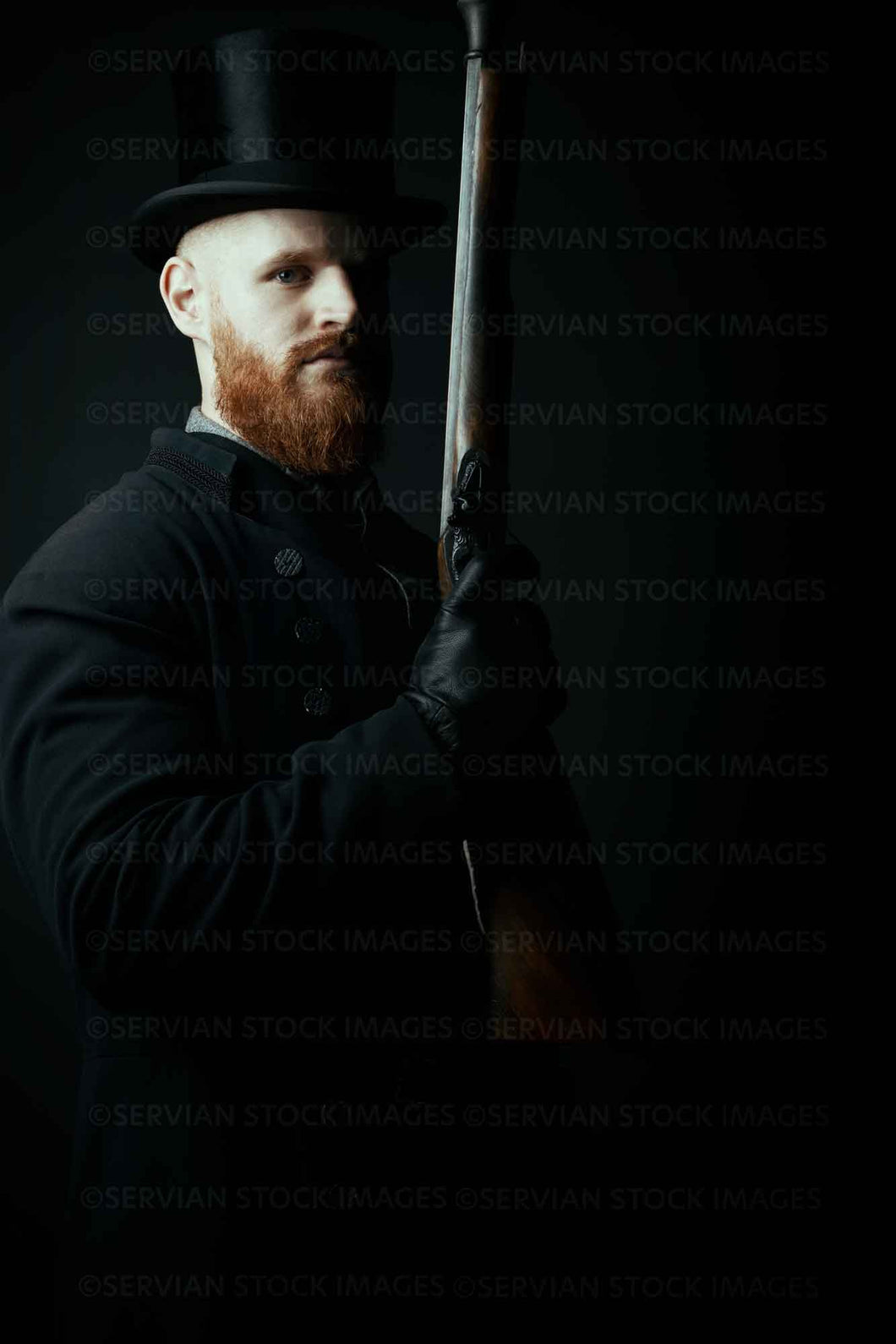 Victorian man wearing a top hat and holding a gun (Luke 5210)