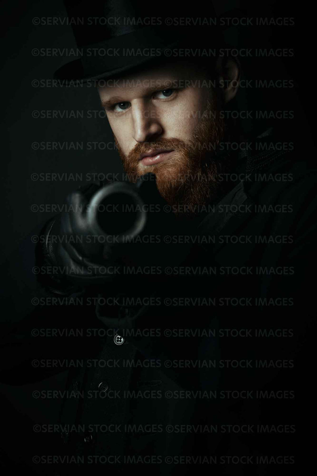 Victorian man wearing a top hat and holding a gun (Luke 5214)