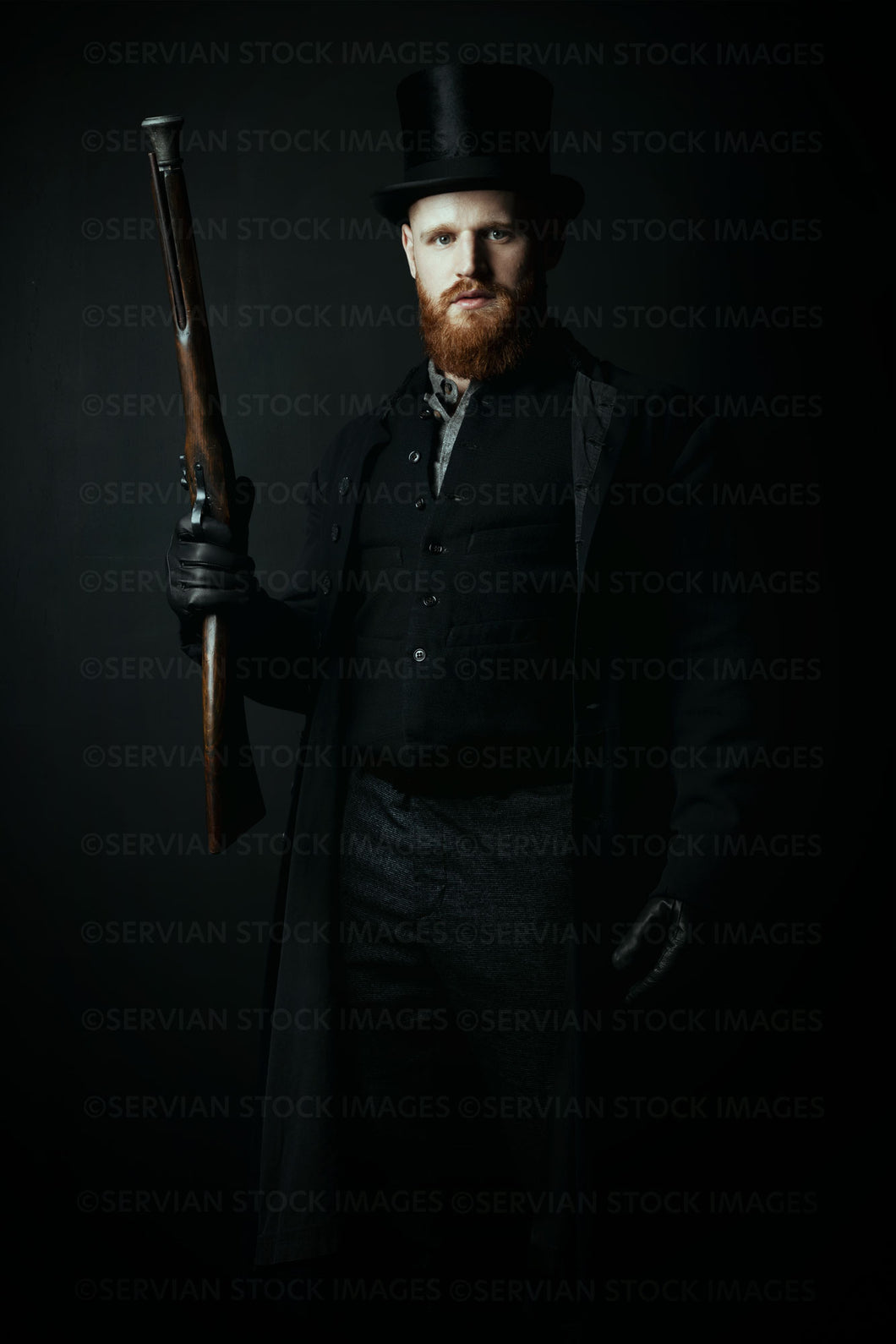 Victorian man wearing a top hat and holding a gun(Luke 5280)