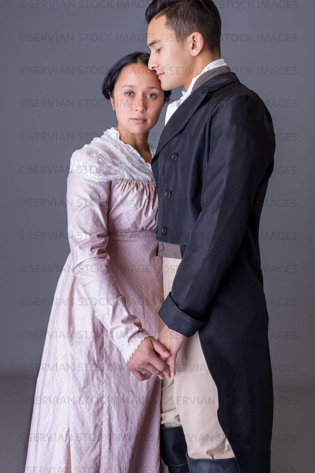 Regency couple against a grey backdrop (Sylvia and Lukas 5742 )