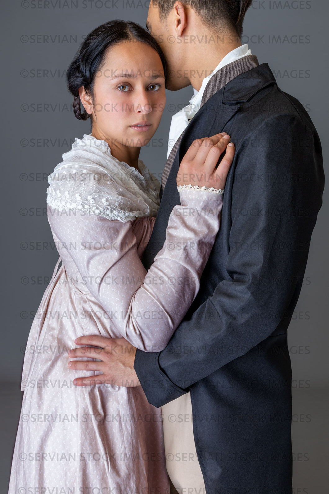 Regency couple against a grey backdrop (Sylvia and Lukas 5774 )