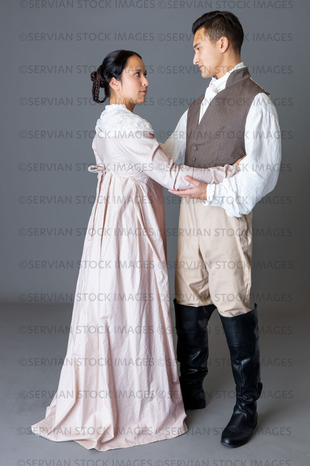 Regency couple against a grey backdrop (Sylvia and Lukas 5811 )