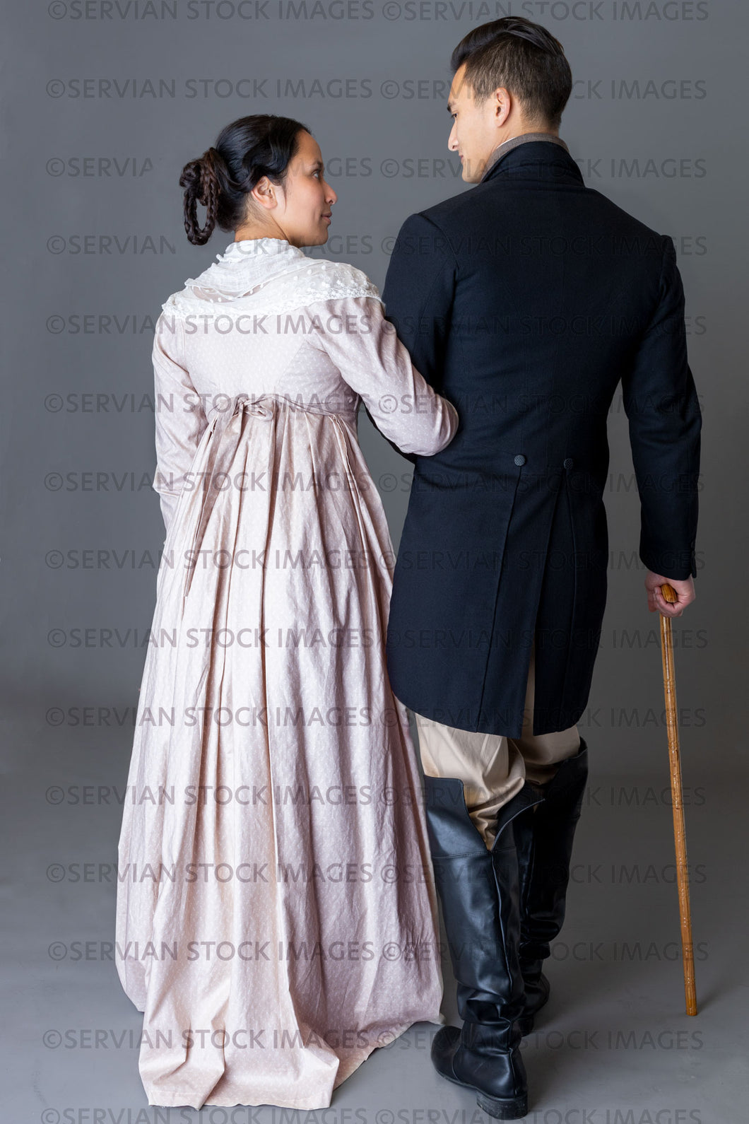 Regency couple against a grey backdrop (Sylvia and Lukas 5815)