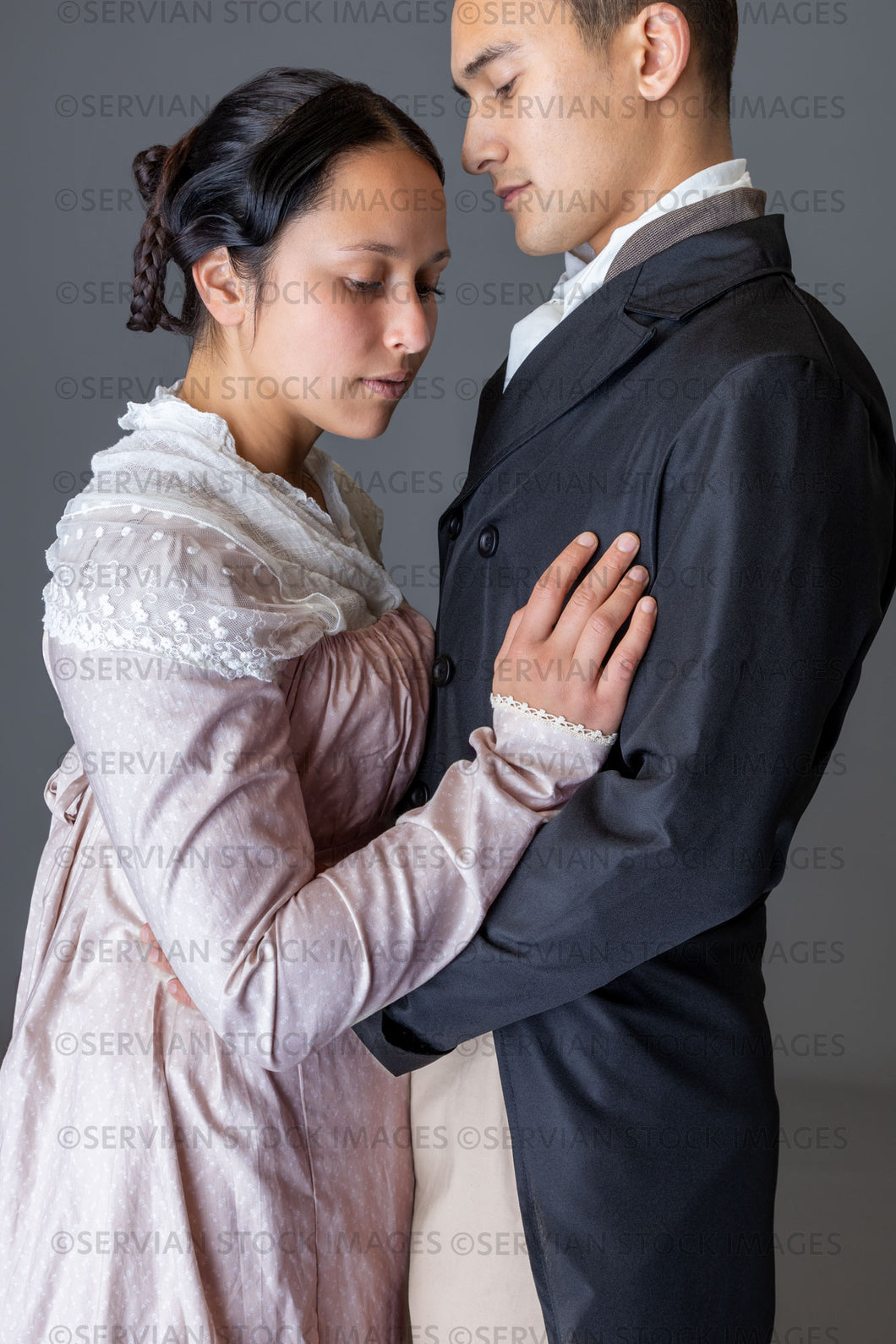 Regency couple against a grey backdrop (Sylvia and Lukas 5828)