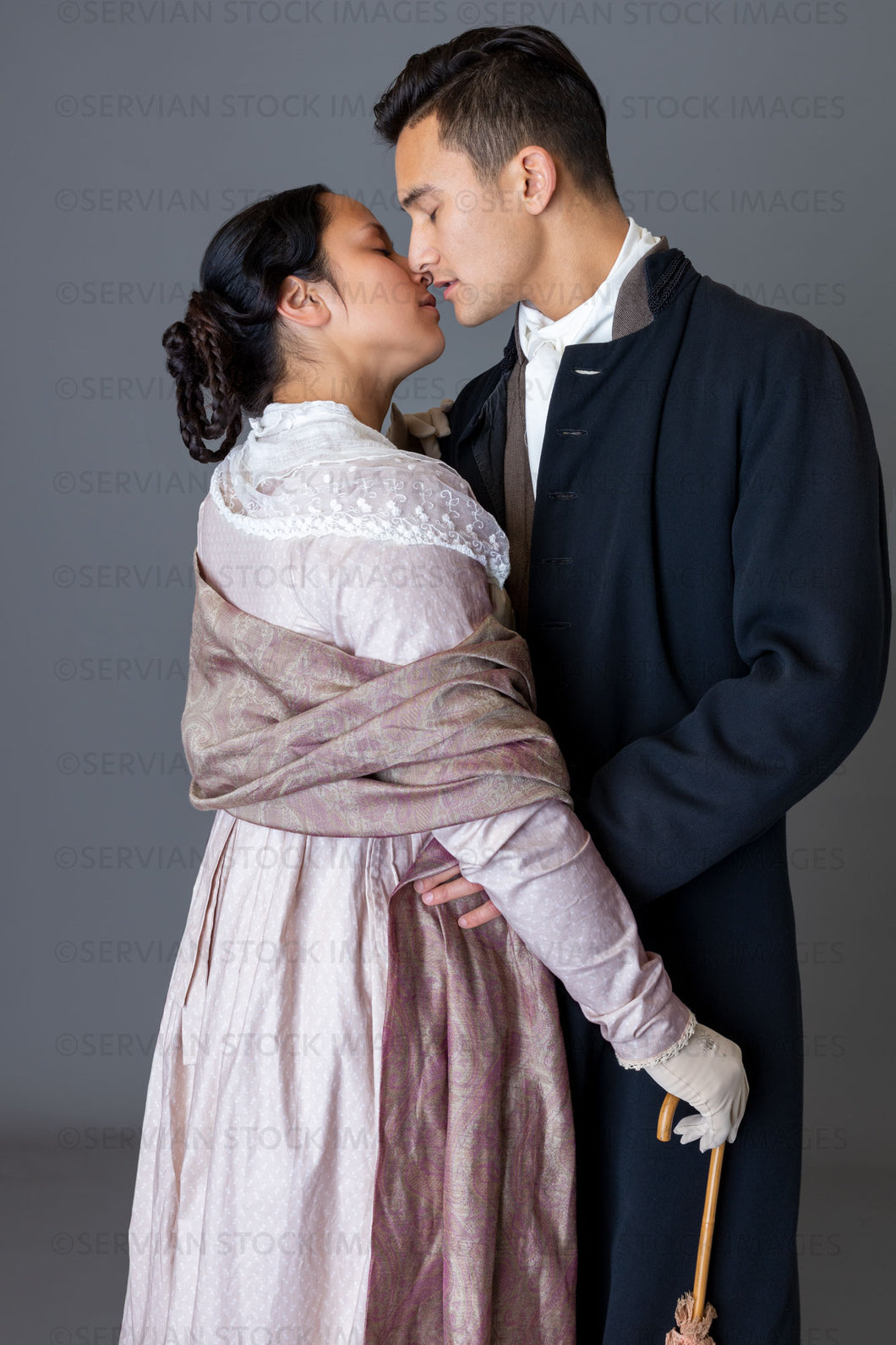 Regency couple against a grey backdrop (Sylvia and Lukas 5903)