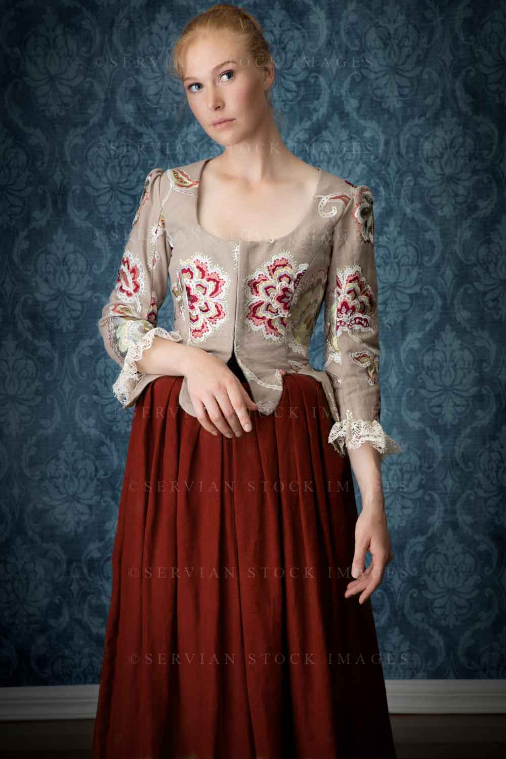 Renaissance or Georgian woman in an embroidered bodice and red skirt (Lauren 7264)