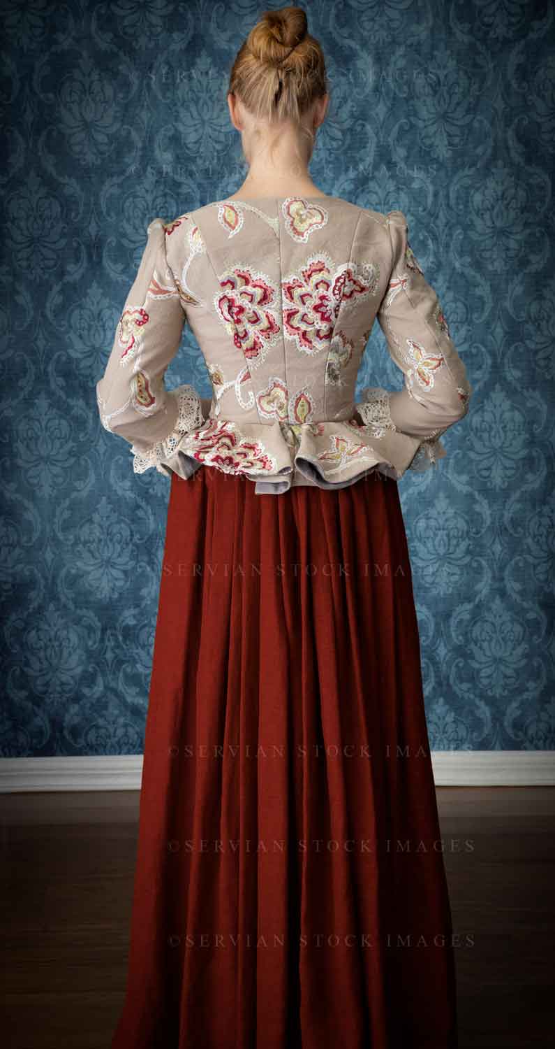 Renaissance or Georgian woman in an embroidered bodice and red skirt (Lauren 7297)