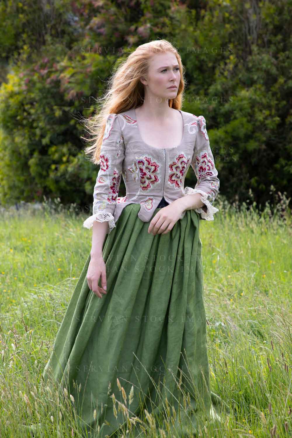 Renaissance or Georgian  woman in an embroidered bodice and green skirt (Lauren 7371)