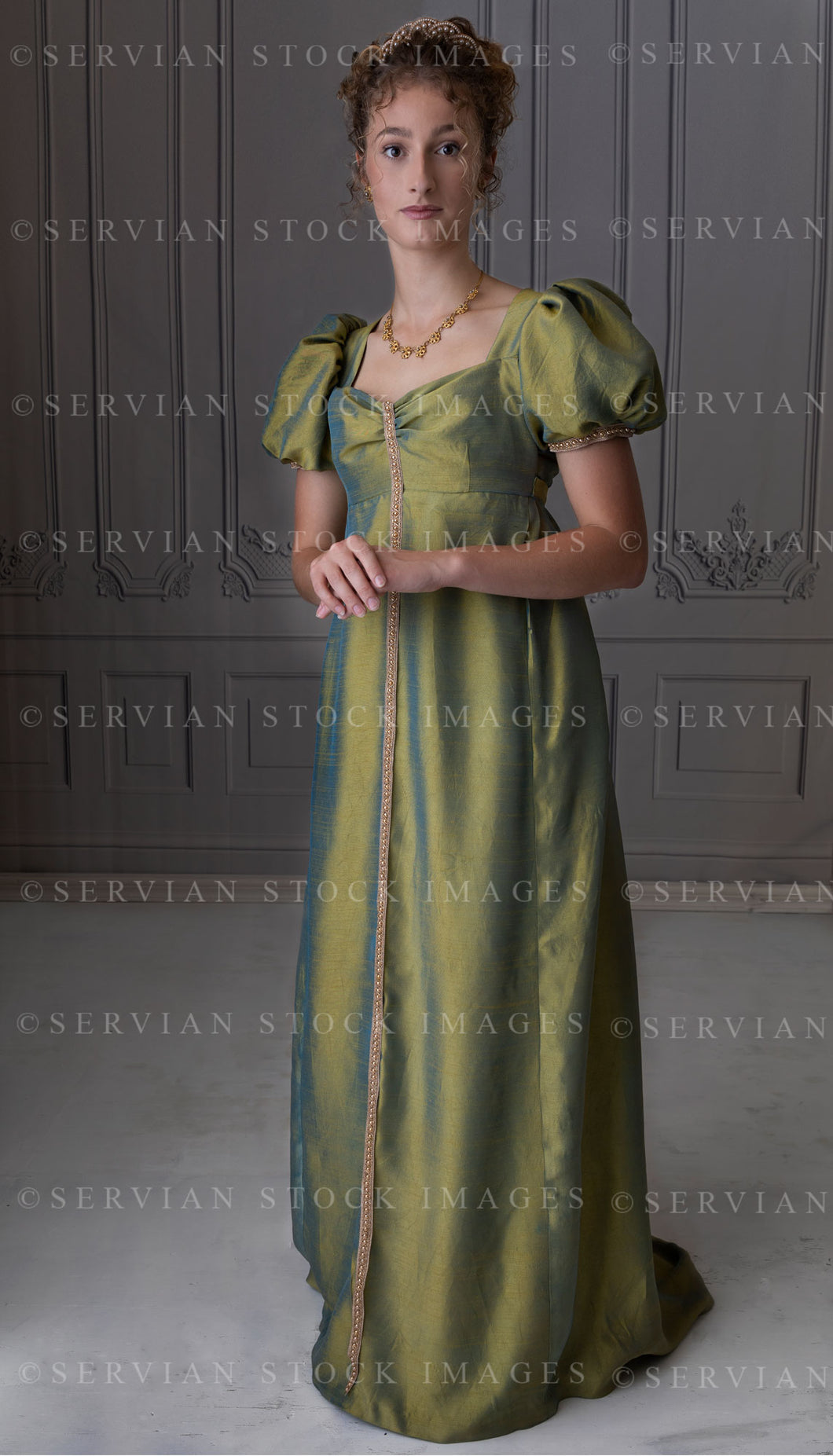 Regency woman in a shot silk gown (Sav 8473)