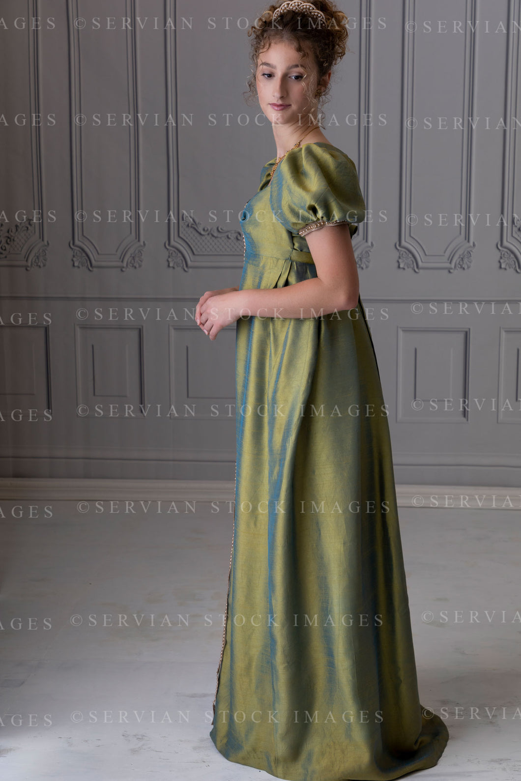 Regency woman in a shot silk gown (Sav 8481)