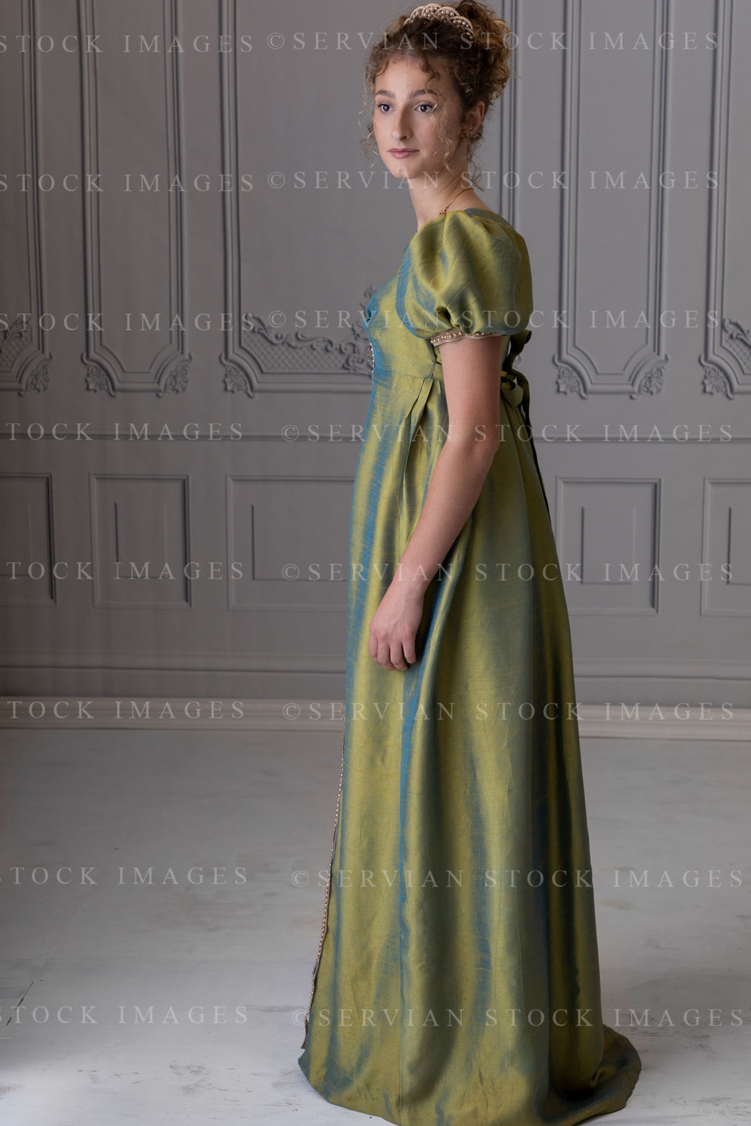Regency woman in a shot silk gown (Sav 8484)