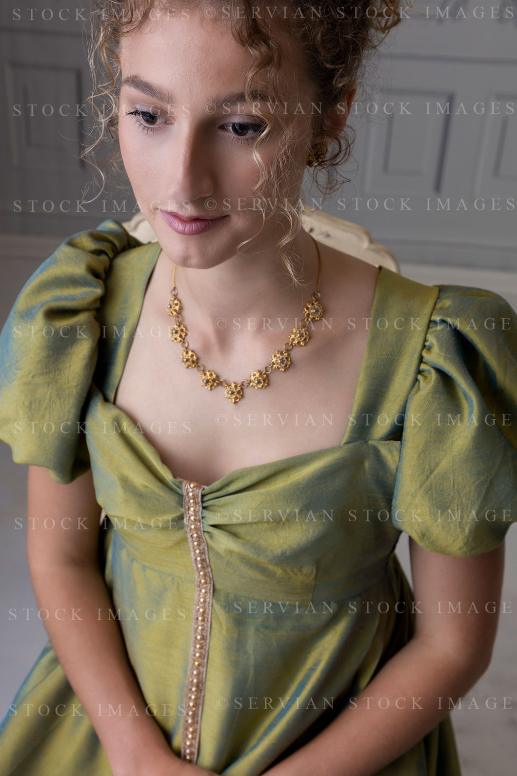 Regency woman in a shot silk gown (Sav 8499)