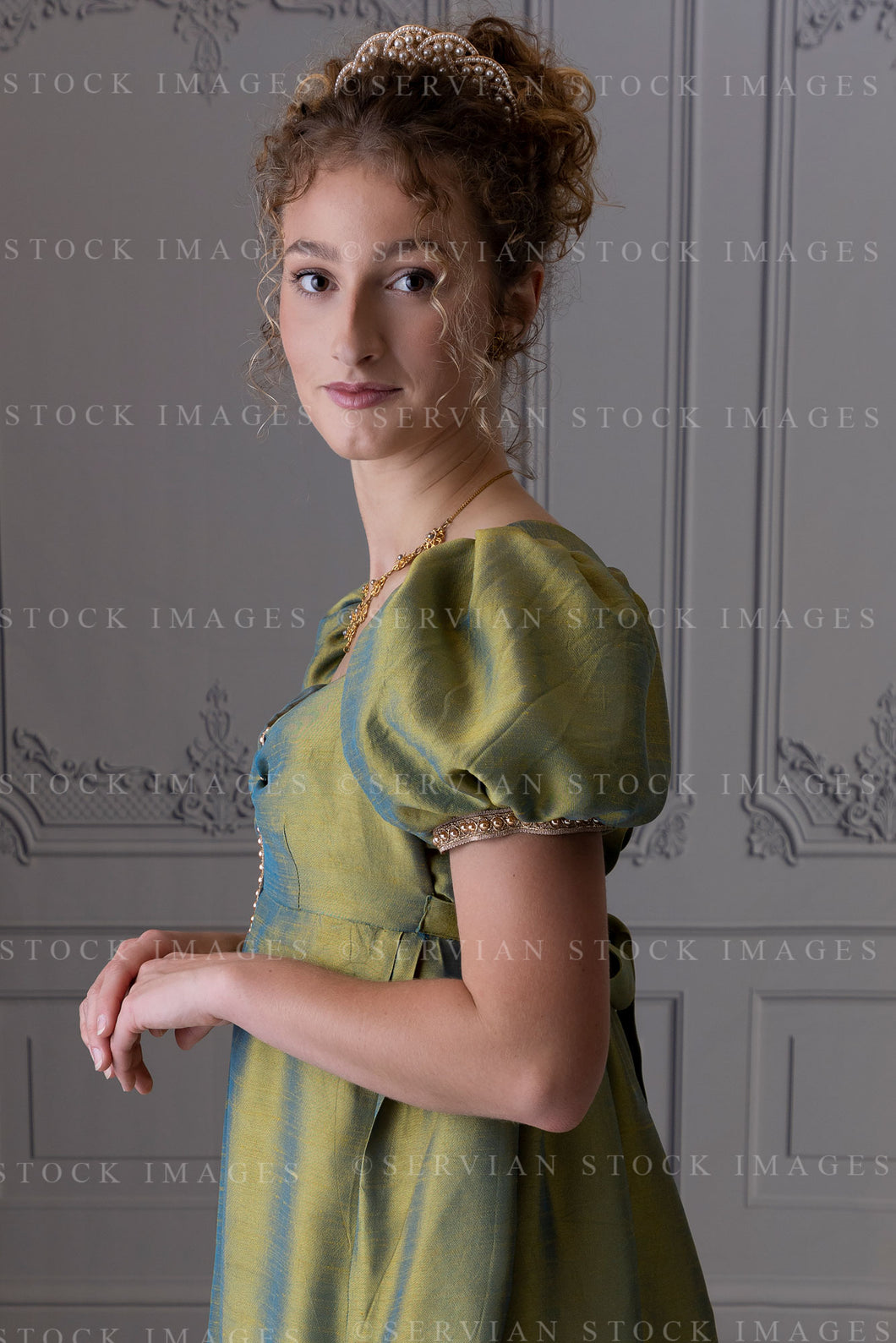 Regency woman in a shot silk gown (Sav 8515)