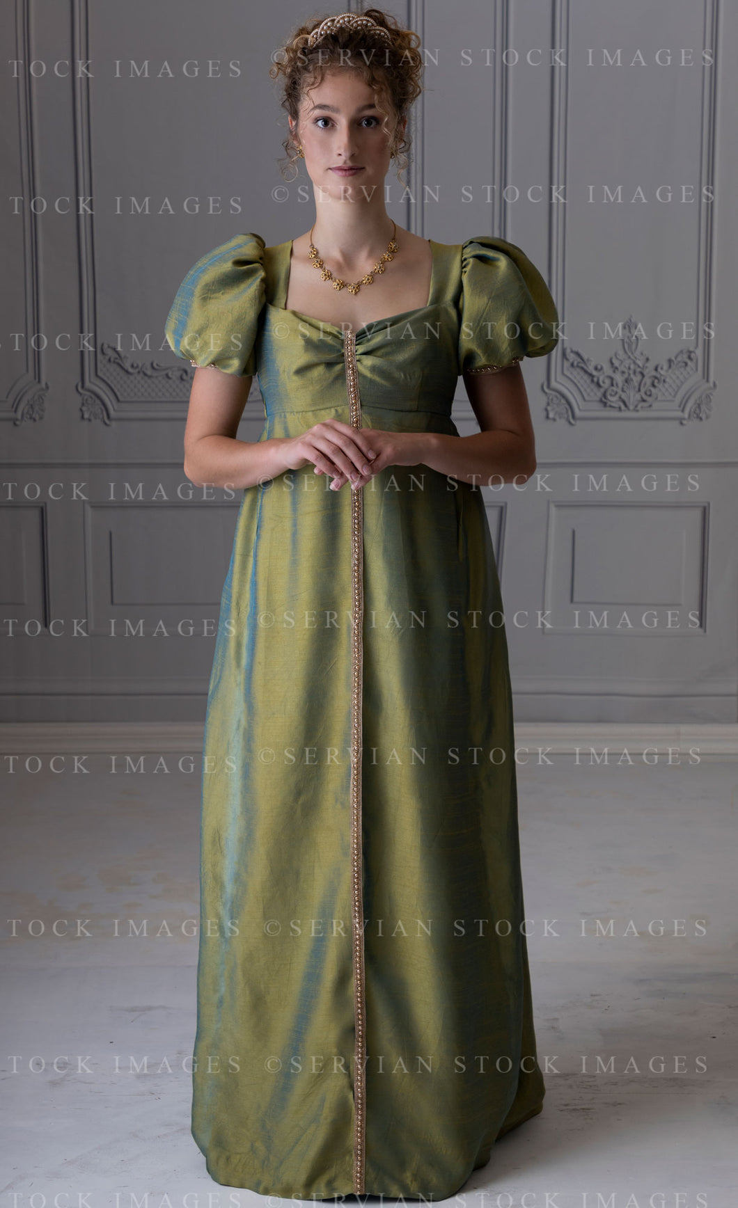 Regency woman in a shot silk gown (Sav 8530)