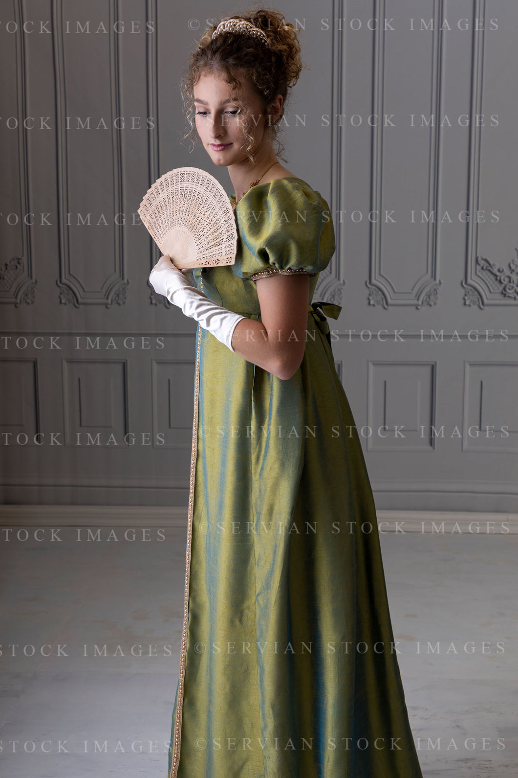 Regency woman in a shot silk gown (Sav 8551)