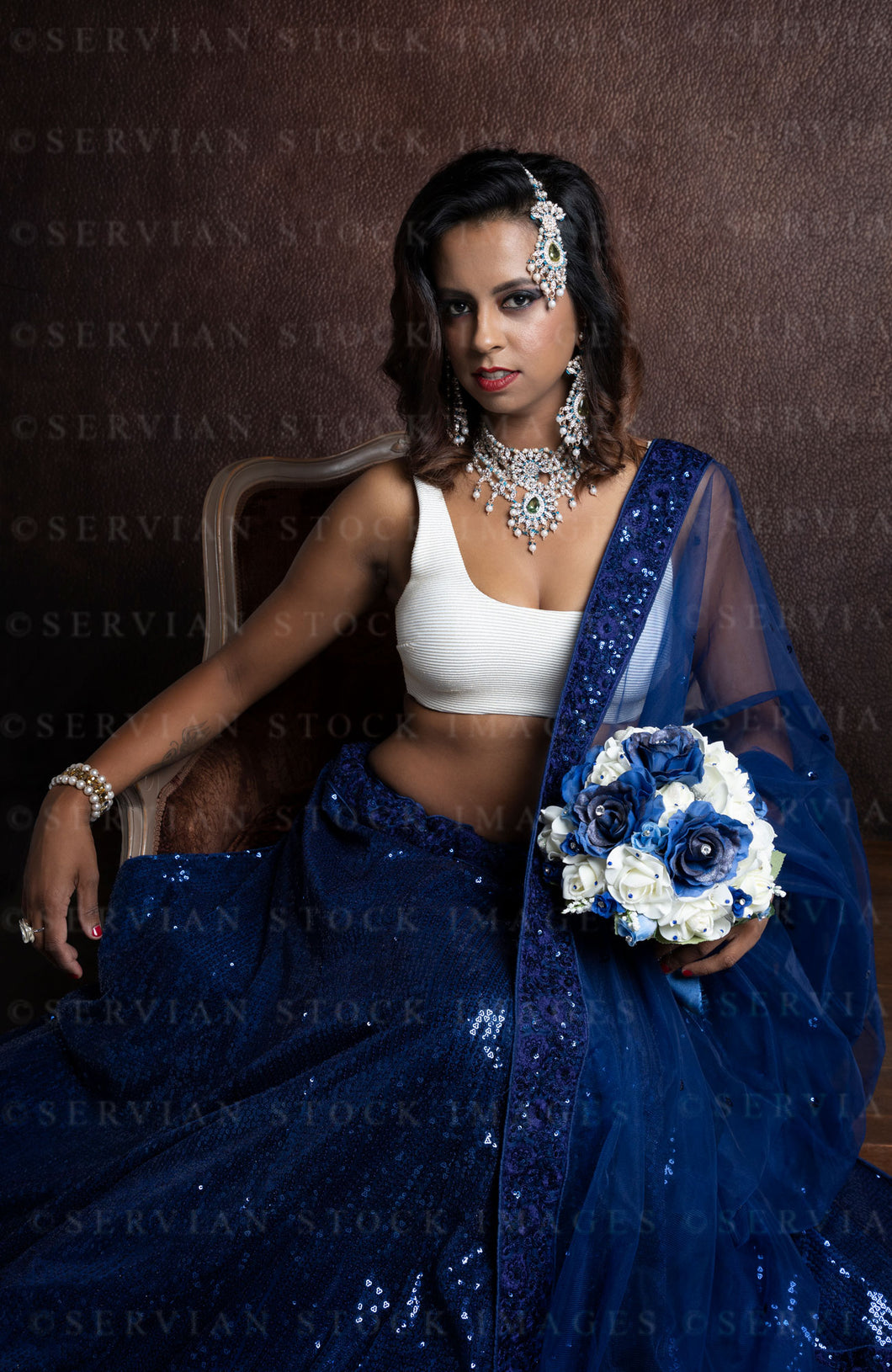 Woman wearing a blue sari  (Shelaila 9817)